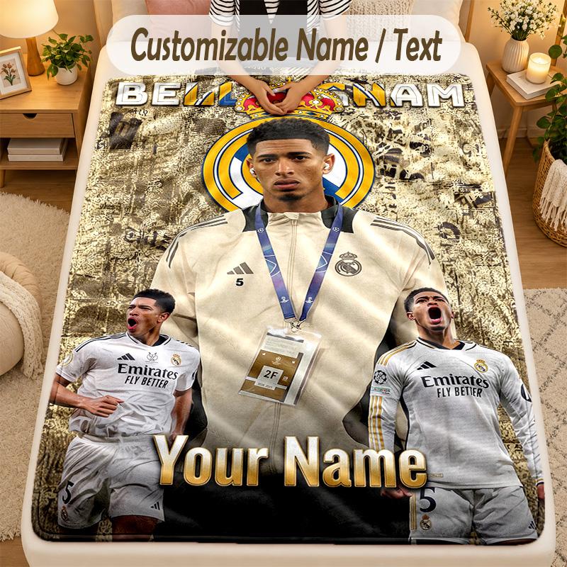 Flannel BlanketJude Bellingham Custom Name Text Personalized Soft Warm Throw Blanket Home Decor Gift