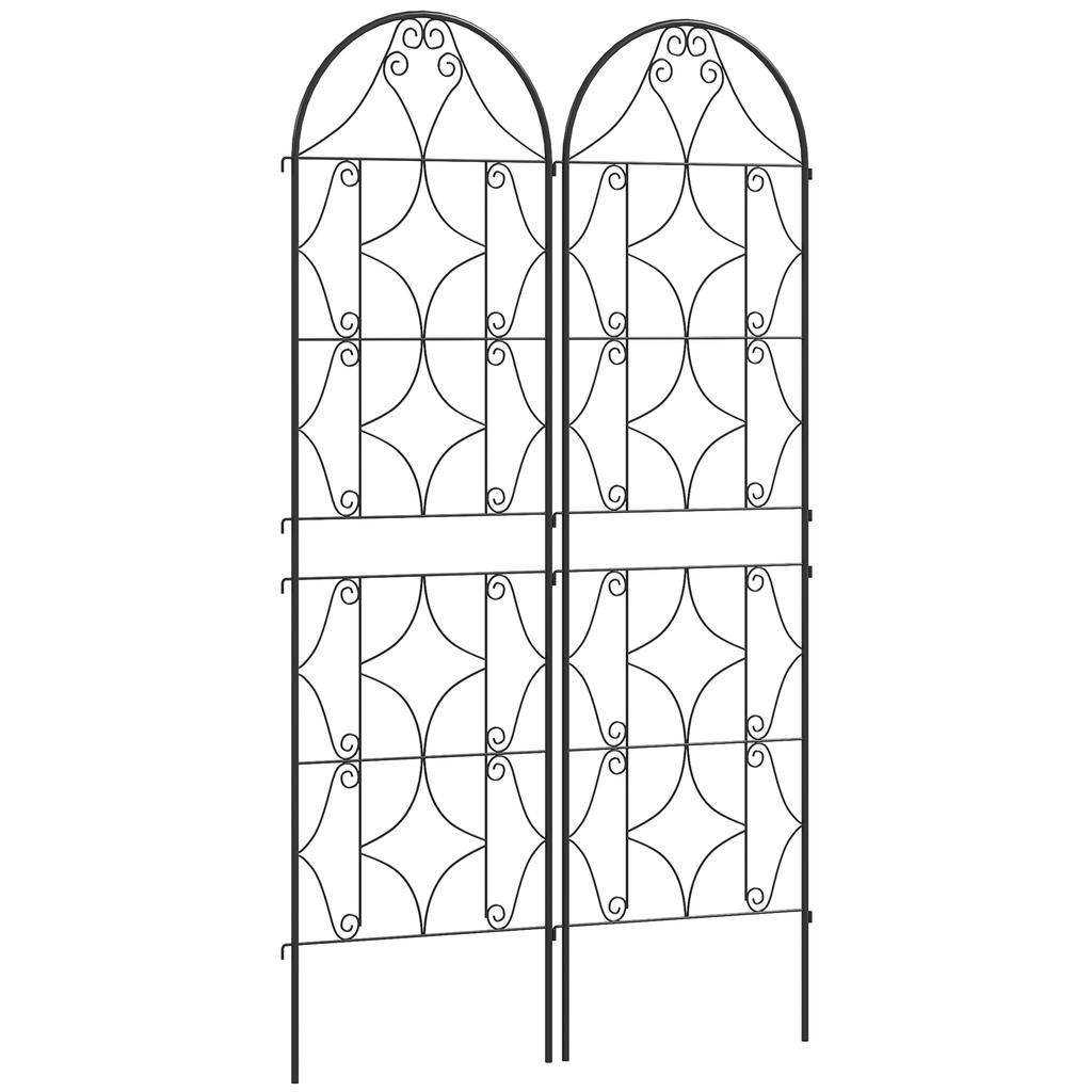 Climbing Plant Support With Lotus Pattern Set Of 2 Garden Trellises For Vines Flowers Vegetables Metal 50 X 180 Cm Black