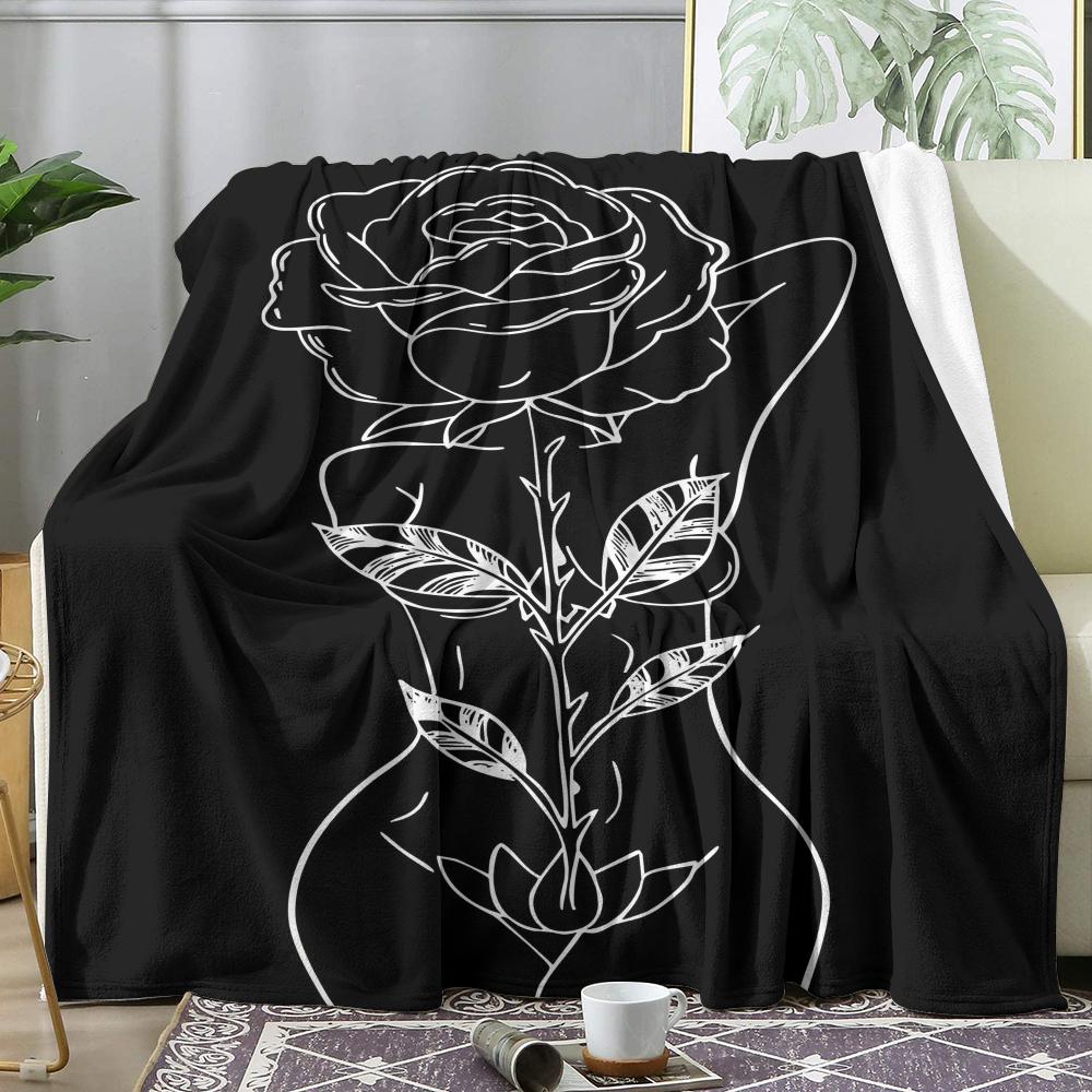 Rose and Face Line Throw Soft Flannel AC Blanket Lightweight Summer Nap Throw Cozy Blanket for Sofa Bed Travel Home