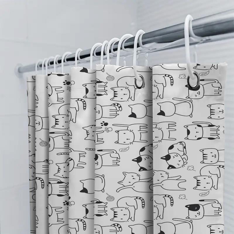 Animal Print Shower Curtain Cute Cats Design Modern Bathroom Decoration Waterproof Fabric For Home Decorations In Various Sizes