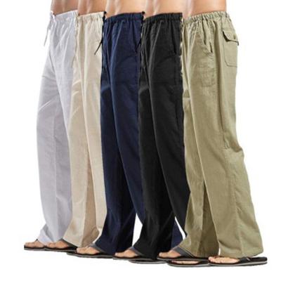 2021 Мужские льняные брюки большого размера из хлопка с карманами, повседневные свободные брюки в 10 цветах