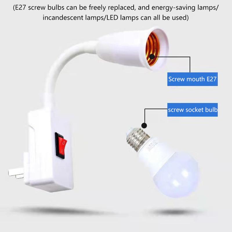 1 шт., европейская/британская вилка, светодиодная настольная лампа, шланг, рычаг управления, E27, прямая вилка, поворотная головка, патрон лампы E27 с выключателем