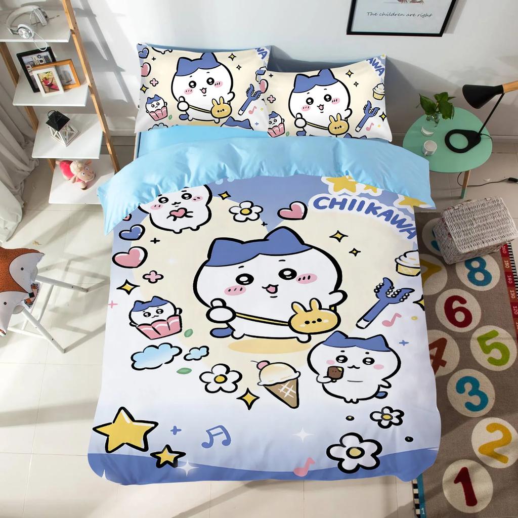 Мультяшный комплект постельного белья с милыми Чиикавами, красочный принт, полиэстер, для студенческого общежития, простыня, пододеяльник, детский подарок, домашний текстиль