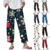 Women's Fashion Christmas Snowflakes Print Drawstring Pocket Elastic Waist Casual Pants