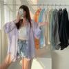 Chiffon Women Shirt Blouse Solid Color Female Loose Cardigan Casual Long Sleeve Top