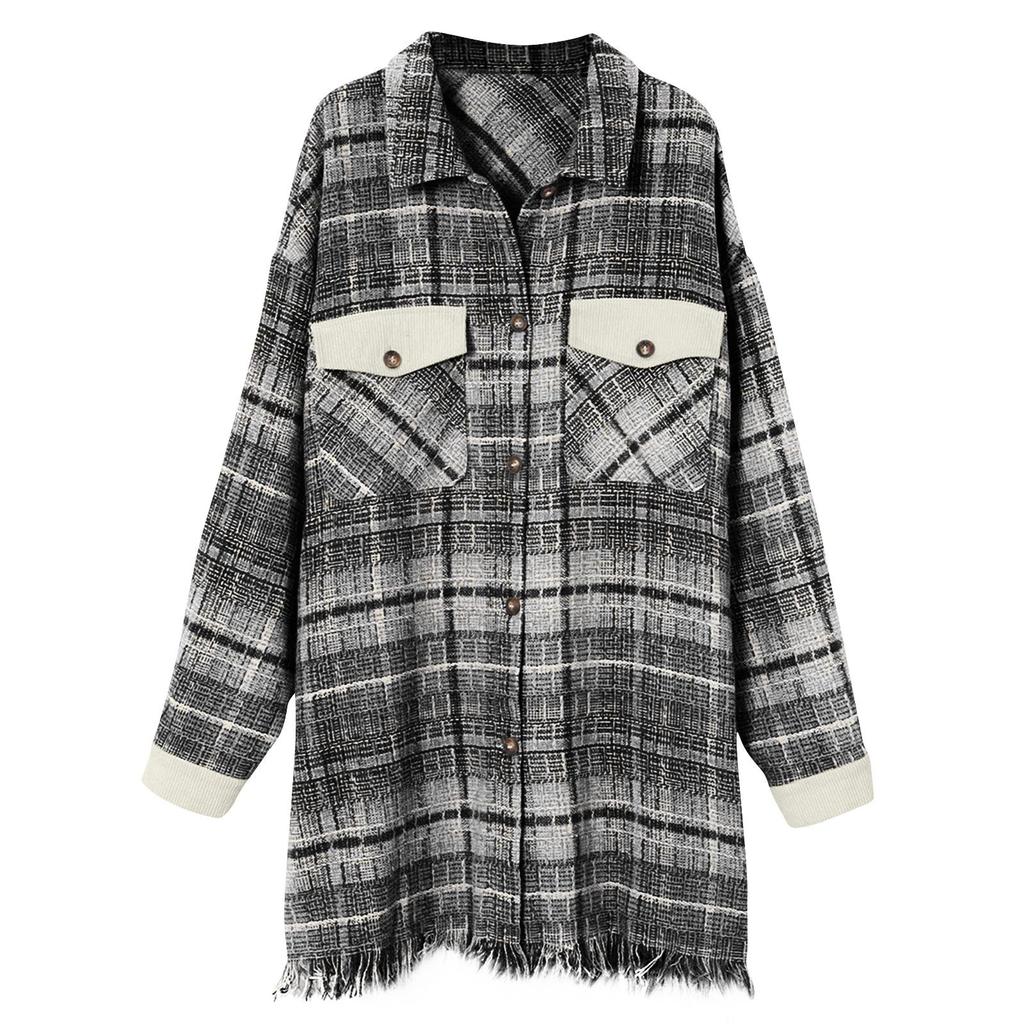 Women's Plaid Lapel Single-Breasted Long Sleeved Jacket Women's Coat