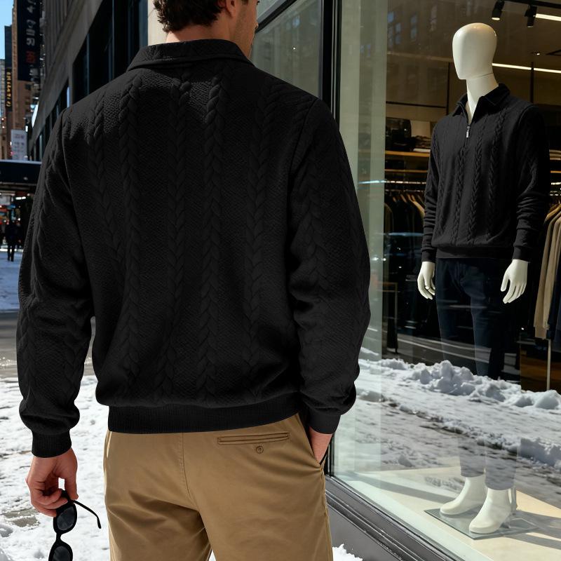 Мужская плотная текстурированная футболка-поло на молнии с воротником для весны/осени 2026