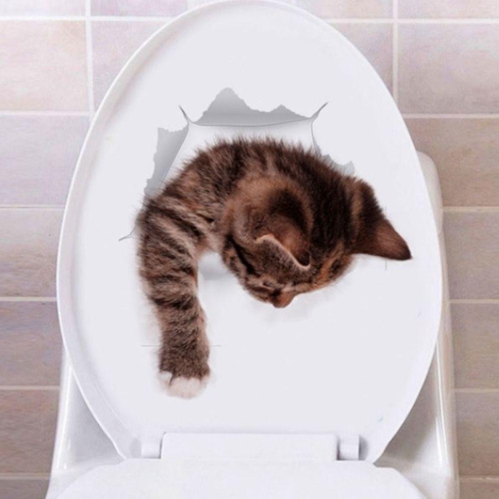 DIY Cat Toilet Sticker 3D Toilet Seat Decal Creative Cat Wall Decal  Bathroom