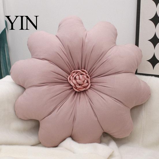 Breathable Velvet Throw Pillow Round Flower Pillow, 16 Inch Decorative Cushion, Soft Small Accent for Chair Stuffed Shape Sofa Couch Bed