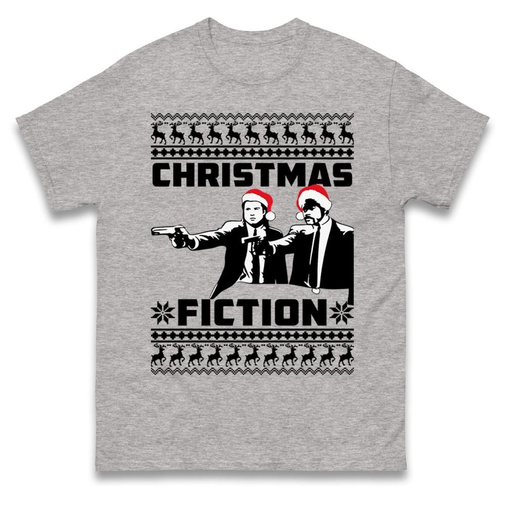 Funny Christmas Fiction T Shirt Ugly Xmas Tee Shirt Parody Santa Hat Meme Top
