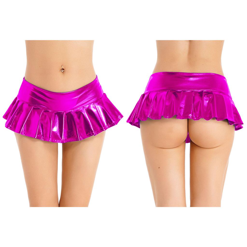 Женская металлическая блестящая плиссированная мини-юбка с низкой посадкой, юбка для ночного клуба, танцевальный костюм