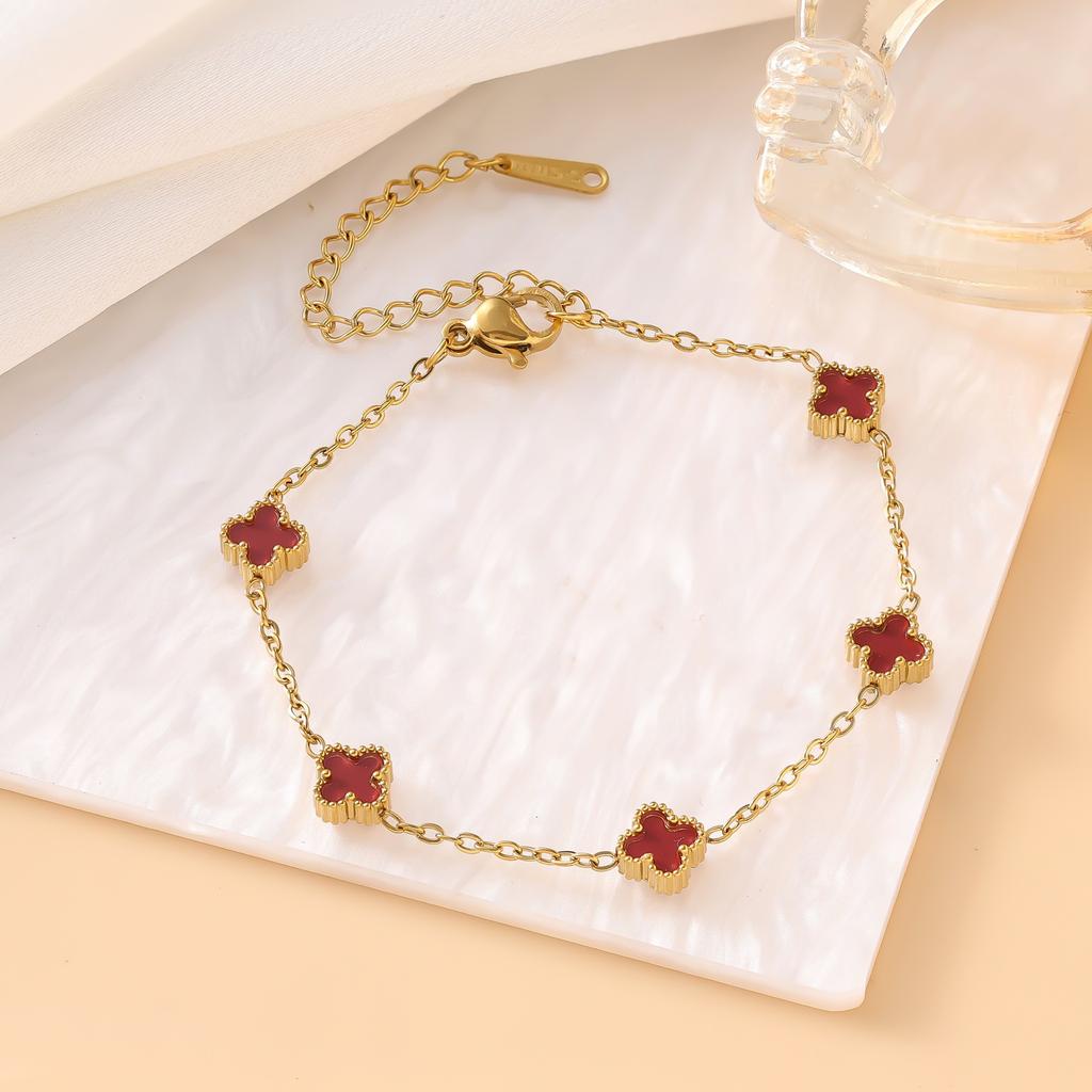 Браслет из титановой стали 9 мм 'Счастливый четырехлистный клевер' 18k Женская модная универсальная бижутерия