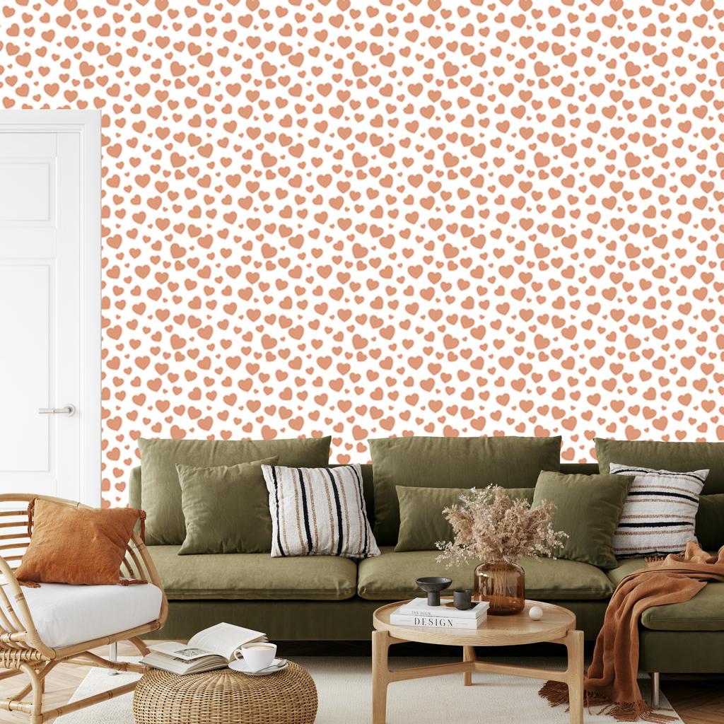 Hearts Wallpaper White, Cream and Peach 50x1000