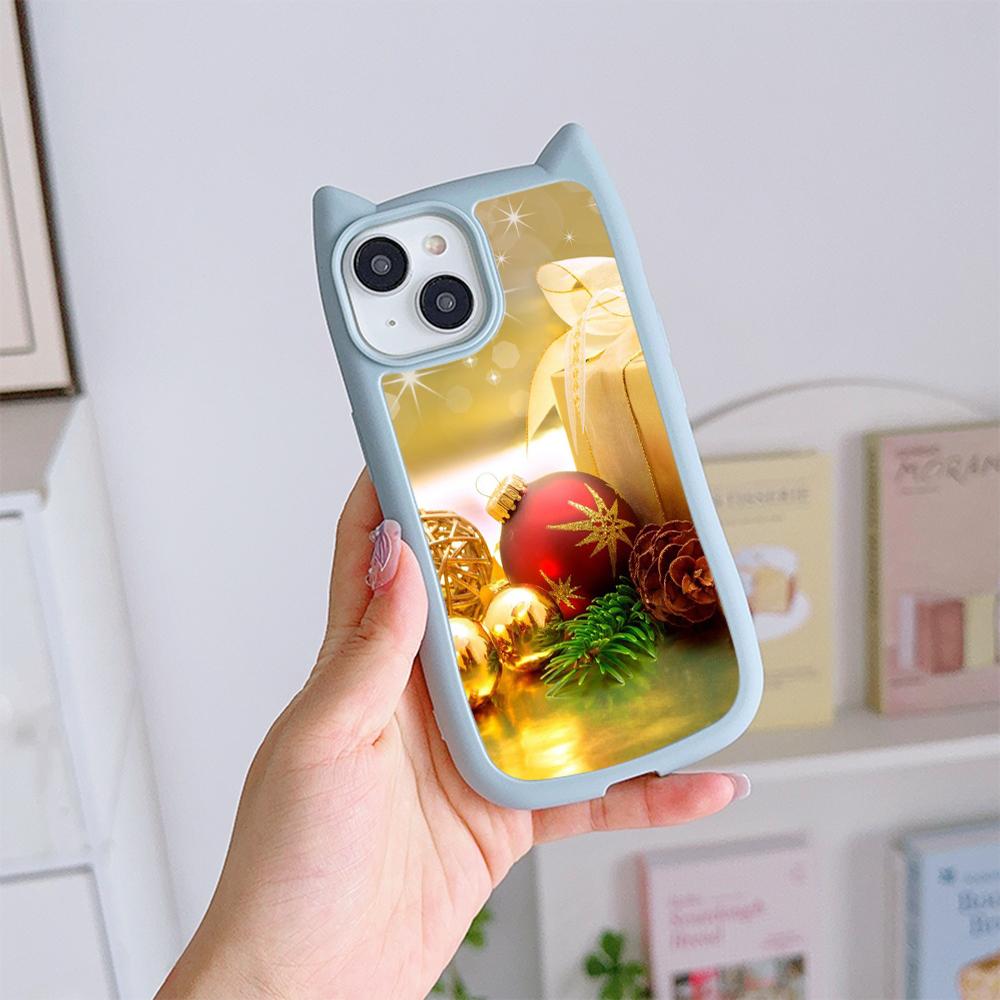 Мягкий чехол для телефона с кошачьими ушками для iPhone 16 15 14 13 12 Pro Max, устойчивый к падениям, прозрачный акриловый чехол NY36, новогодний, рождественский Санта-Клаус, рождественская елка