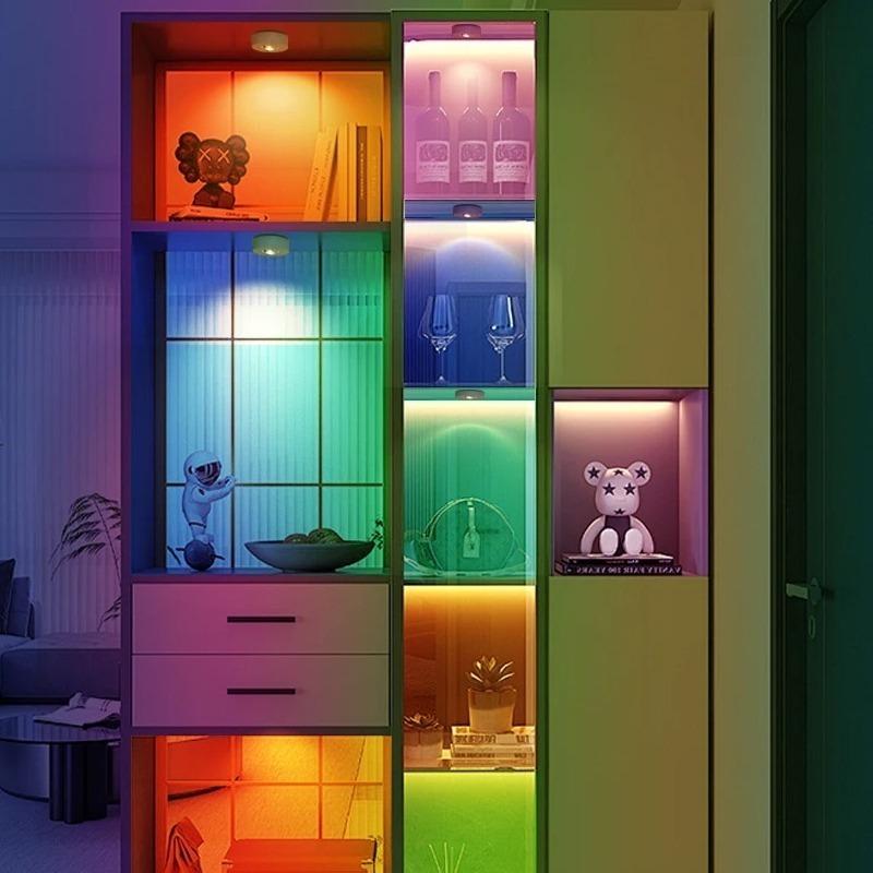 RGB Магнитный Перезаряжаемый Спот, Светодиодный Светильник для Шкафа с Зарядкой Type‑C, Регулируемая Яркость, Беспроводная Лампа для Гардеробной и Витрины