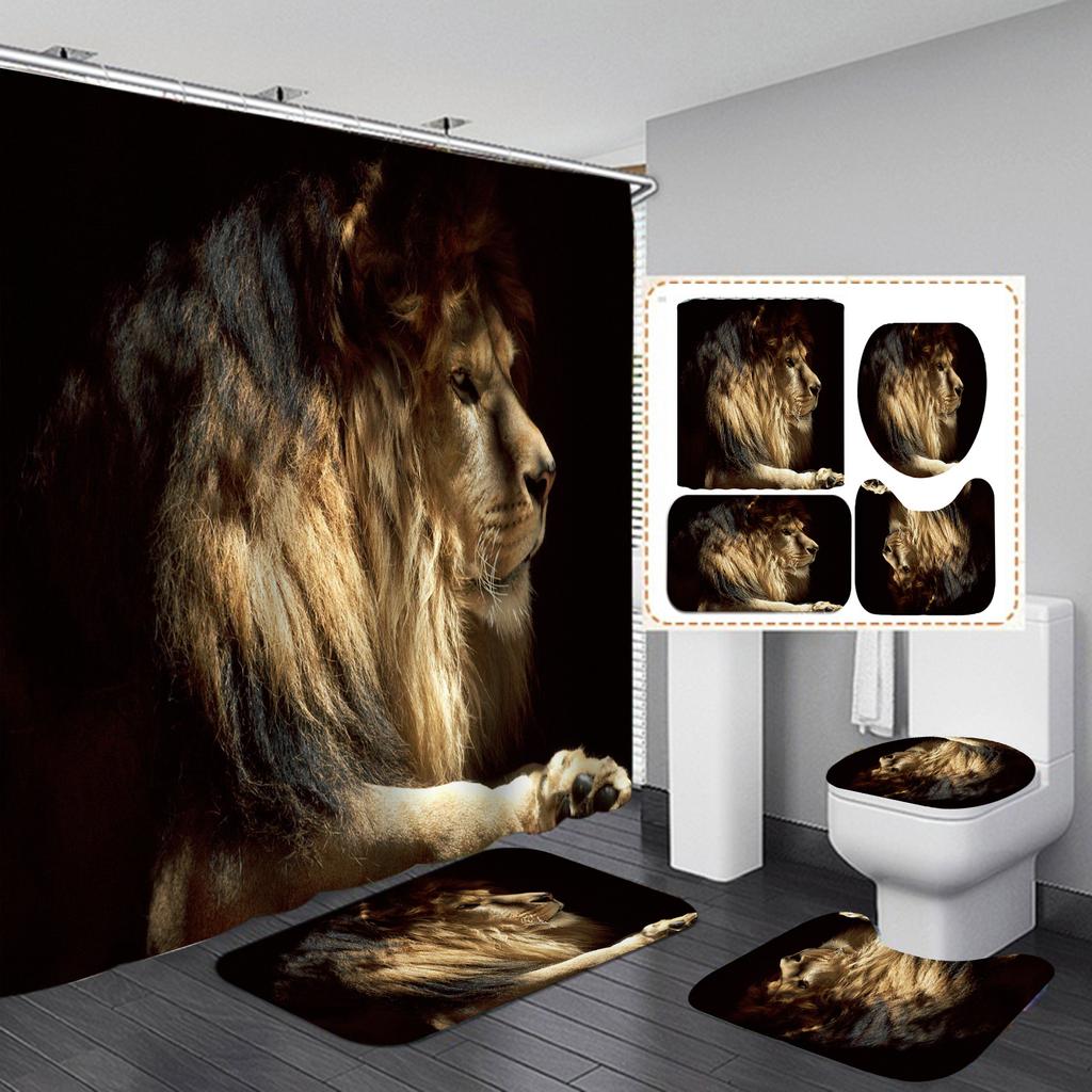 4 шт. наборы занавесок для душа серии Lion для ванной комнаты, нескользящие коврики для ванной комнаты, крышка для унитаза, коврик для ванной