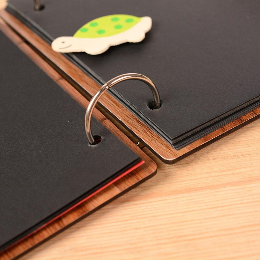 Wooden Scrapbook Album Scrapbook Photo Album, Guest Book DIY Memory Book with 15 Black Pages, for Christmas Anniversary Birthday Gift