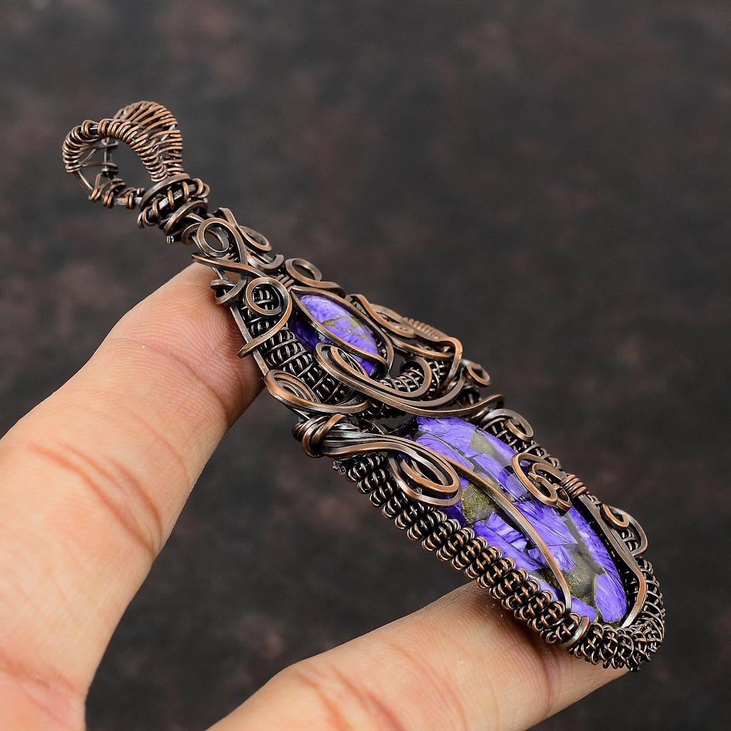 Copper Charoite Pendant Copper Wire Wrapped Jewelry Gemstone Handmade Pendant Copper Wire Wrapped Pendant Gift For Him Latest Design Pendant