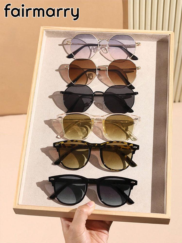 6Pcs Unisex Geometric Plastic&Metal Frame Fashion Sunglasses For Outdoor Hiking Travel