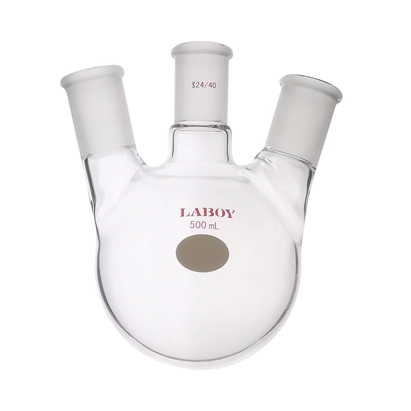 Laboy Glass 1000mL 3 Neck Round Bottom Boiling Flask with 24/40 Center & Side Joints Angled Distilling Receiving Reflux Flask Multi Neck Distillation