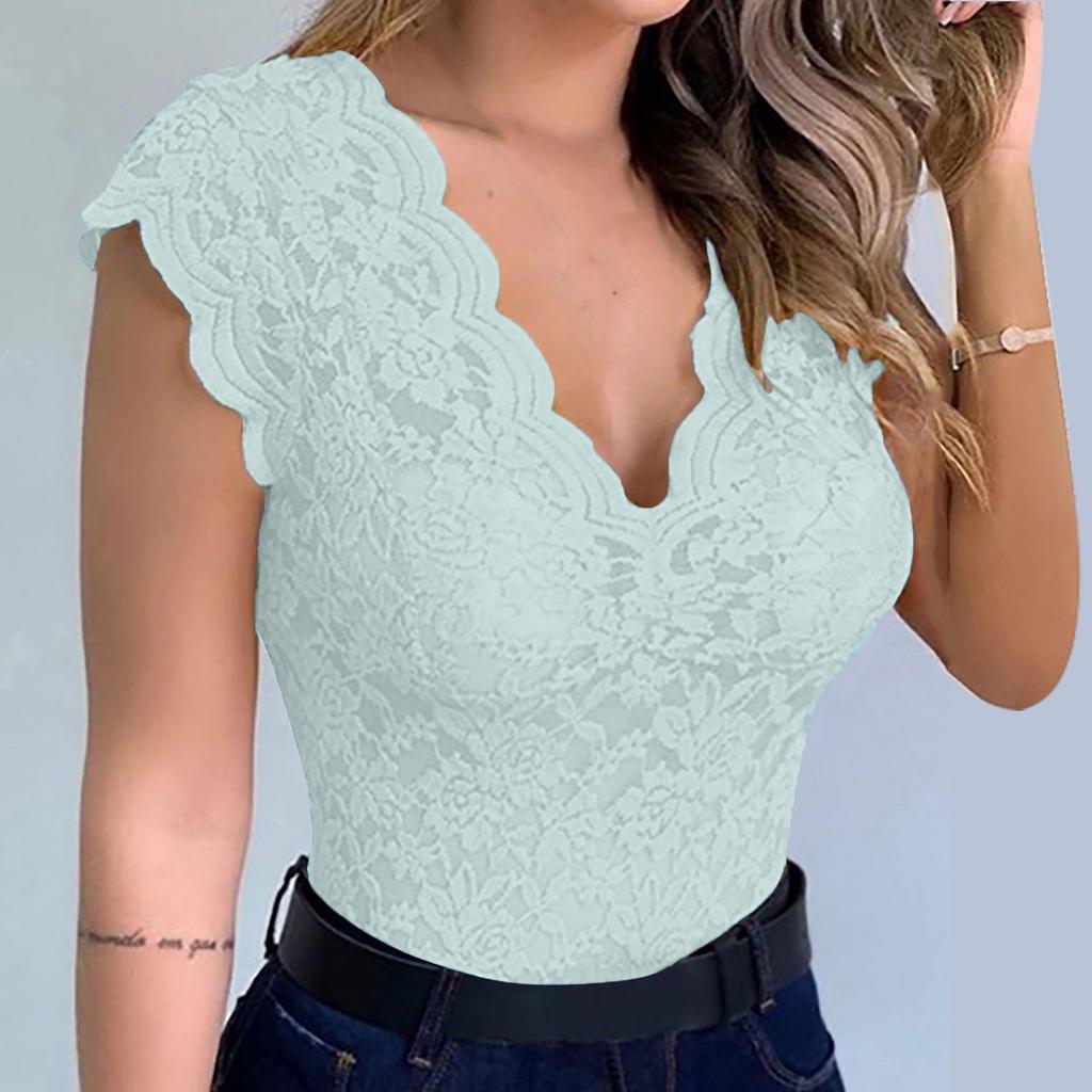 Женская повседневная сексуальная тонкая однотонная кружевная майка с v-образным вырезом, женское сексуальное кружевное эротическое белье