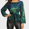 2023 Women's European & American Style Sequin Velvet Pullover with Belt