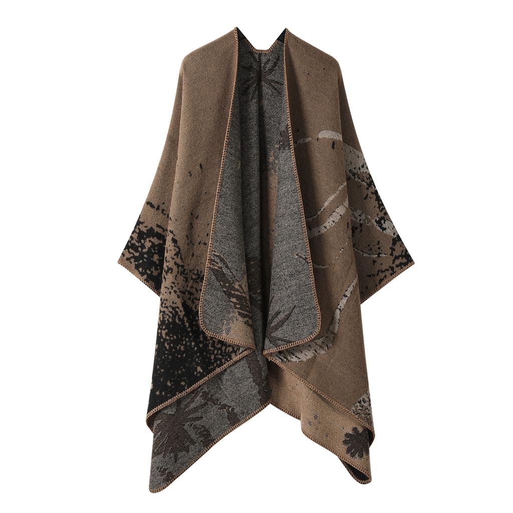 Plain Versatile Shawl Air-Conditioned Room Women'S Knitted Cape With Double-Sided Scarf