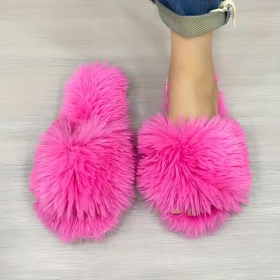 Женские плюшевые зимние тапочки, однотонные туфли с открытым носком и мягкой подошвой на плоской подошве, удобные теплые домашние тапочки