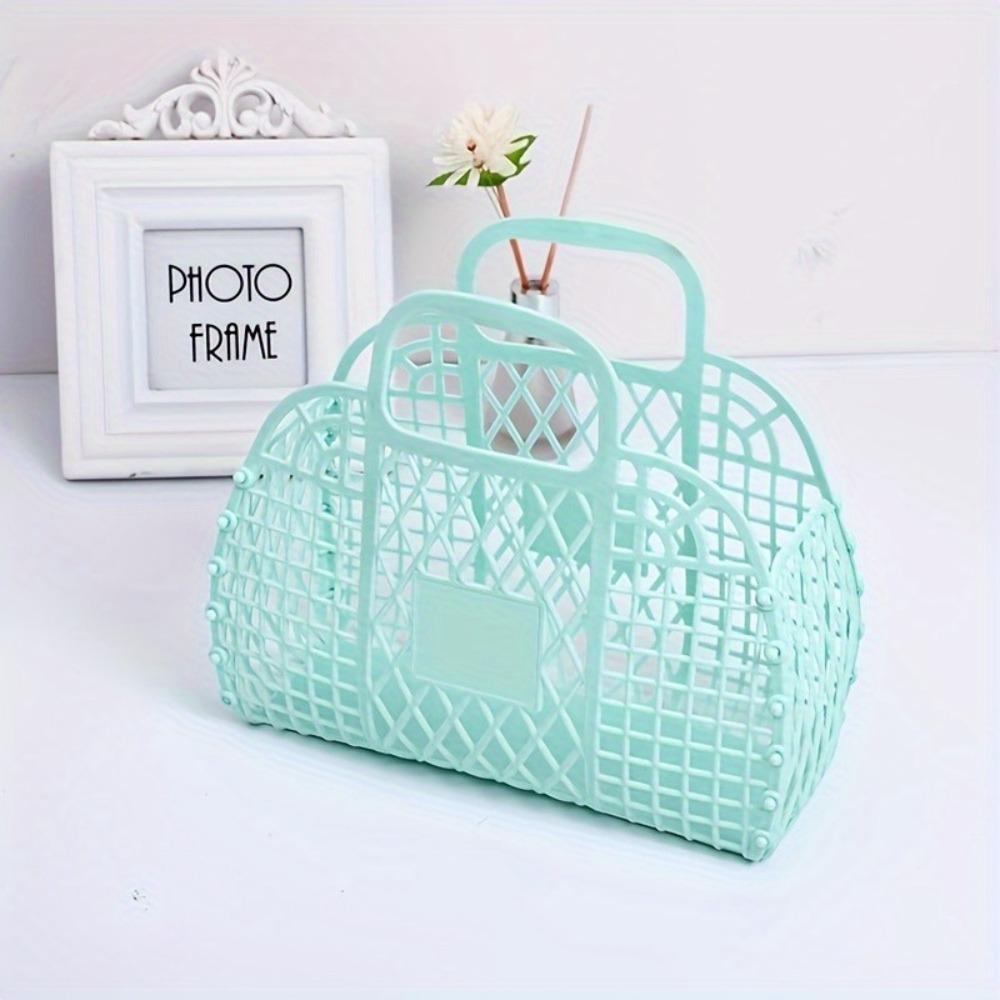 Складная пластиковая сумка-корзина для хранения, повседневный открытый дорожный органайзер для косметики с дизайном с двумя ручками, ручная стирка, пляжная сумка