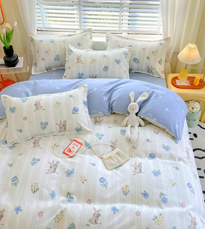 Утолщенный хлопок, чистый хлопок, четыре предмета, простыня и пододеяльник для спальни на весну и осень, пододеяльник из трех предметов