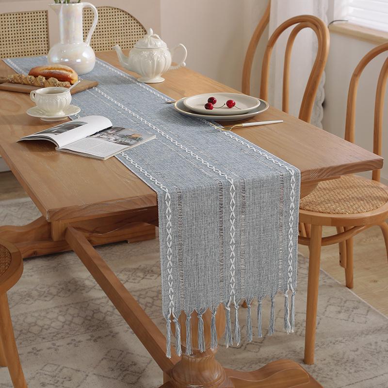 Деревенские скатерти с кисточкой ручной работы, винтажные тканые дорожки из хлопка и льна, длинные для украшения обеденного стола на вечеринке