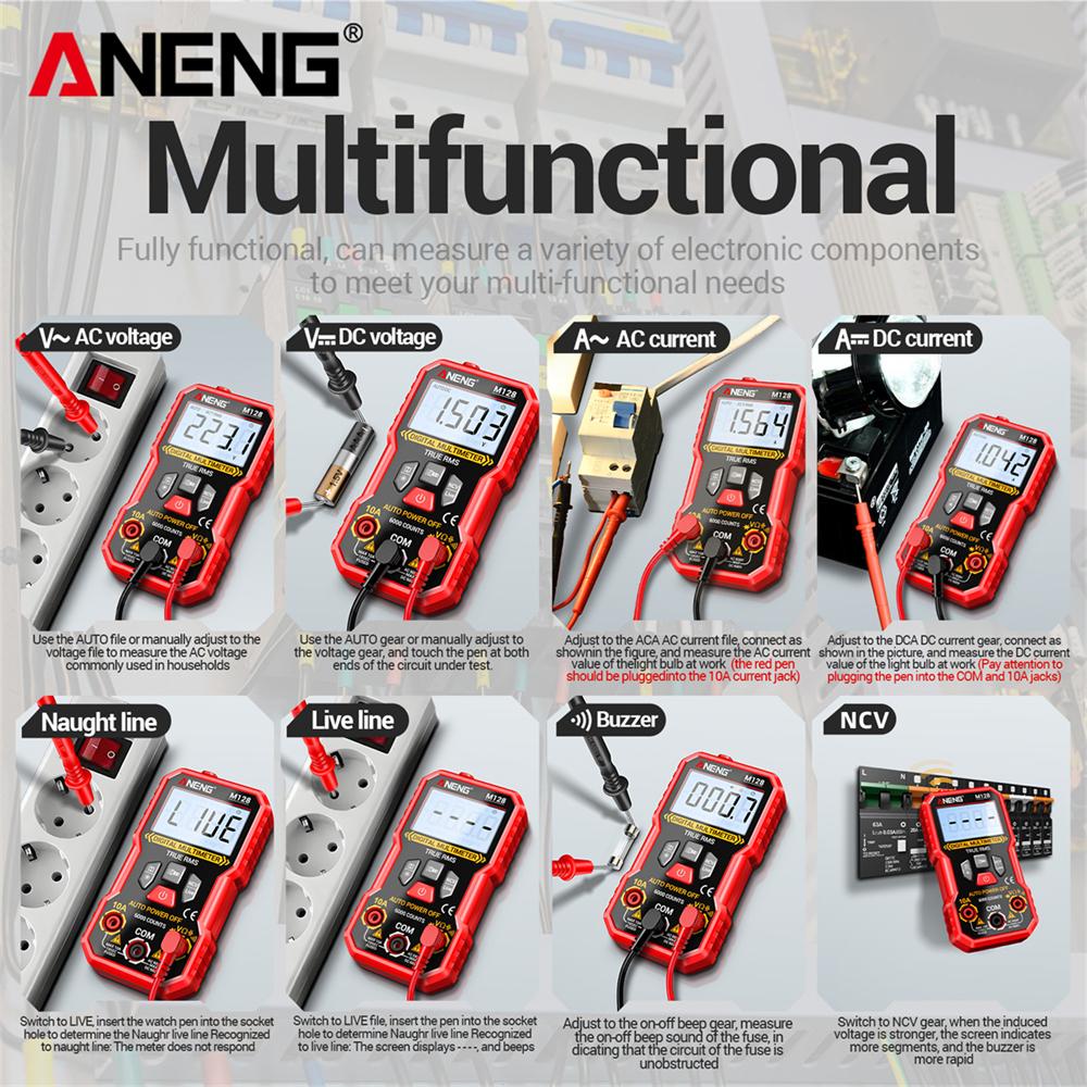 New Multifunction Mini Multimeter ANENG M128 6000 Count AC/DC Voltage Current Resistance Capacitor NCV Voltage Induction Tester Tool Electrical Tools