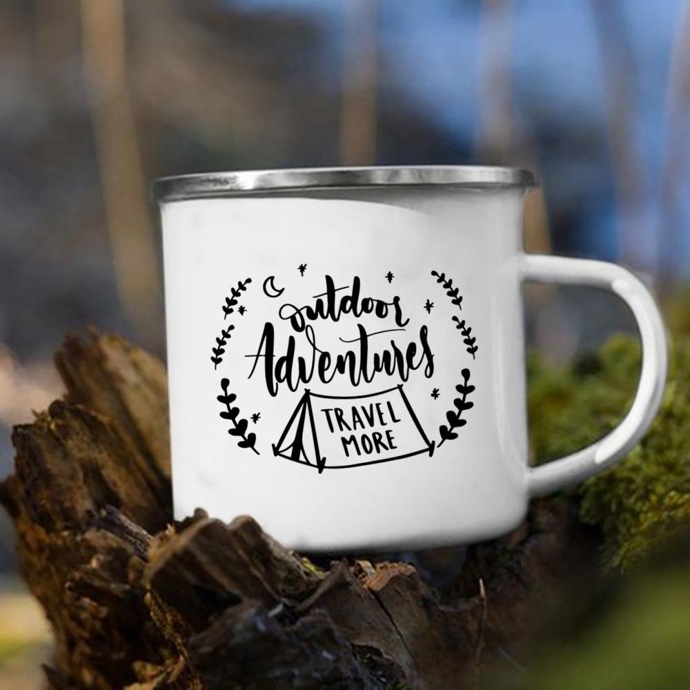 Let's Go Travel The World Camping Enamel Cup Handle Cups Coffee Tea Milk Mugs Party Best Gifts Camping Campfire Coffee Mugs