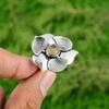 Natural Golden Rutile Solitaire Flower Adjustable Ring 925 Silver For Girls