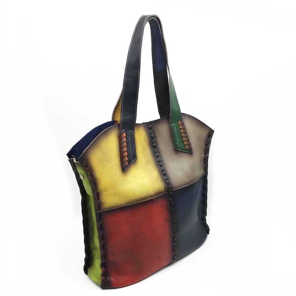 Кожаная женская сумка, сумка-тоут из сшитой вручную полированной коровьей кожи, повседневная сумка для покупок