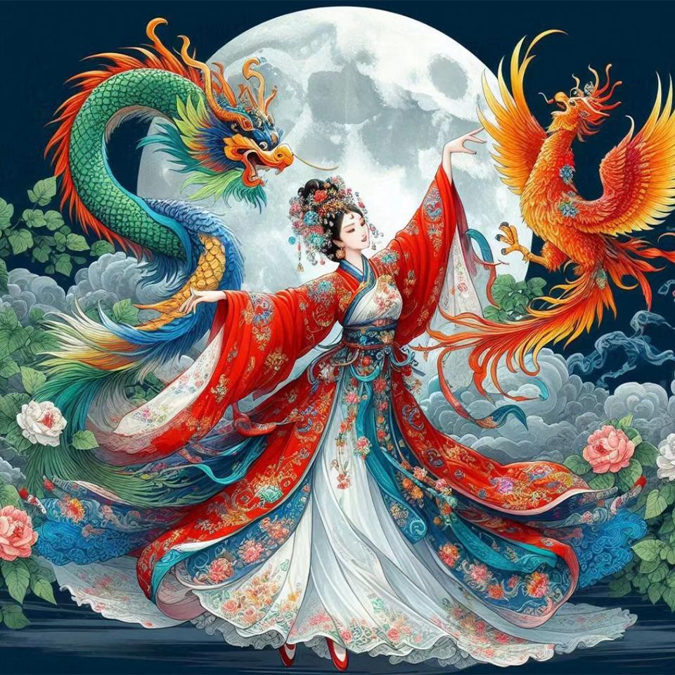 Vintage Ladies Fairy and Phoenix 5D DIY Diamond Painting Kit Diamond Embroidery Room Mural Printing Home Decoration Mural