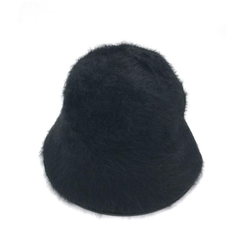 Autumn and winter rabbit fur fisherman hat children plush hat enlarged head circumference showing face small bucket hat warm fluffy basin hat