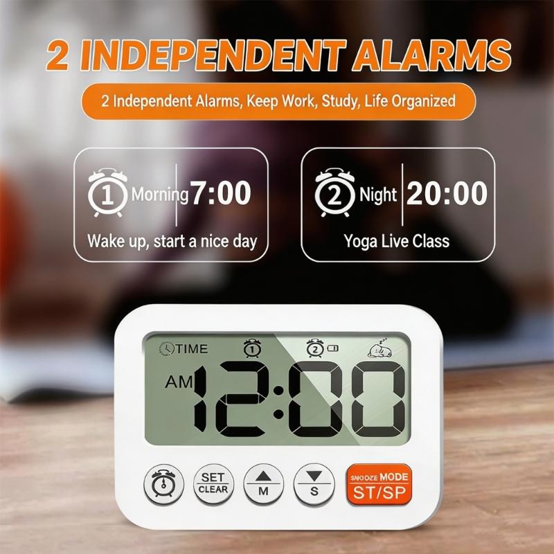 Digital Alarm Clock with Large Display, Two Alarm Functions, Up and Down Time Support, Magnetic Stand for Kitchen Desk Use Daily Indoors