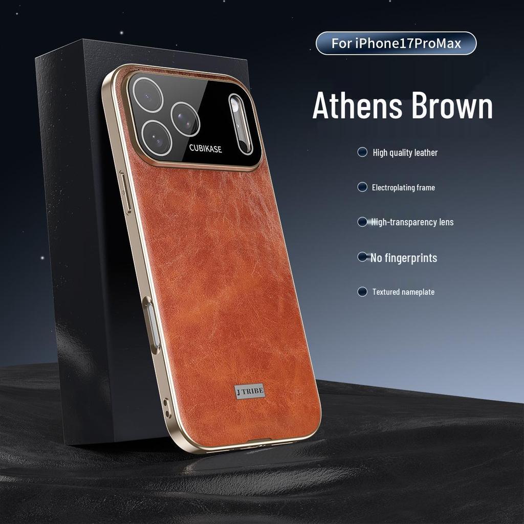 Гальванизированный кожаный чехол для телефона для iPhone 17 Pro Max: Защита от падений, Текстура кожи с восковым покрытием, Совместим с iPhone 16