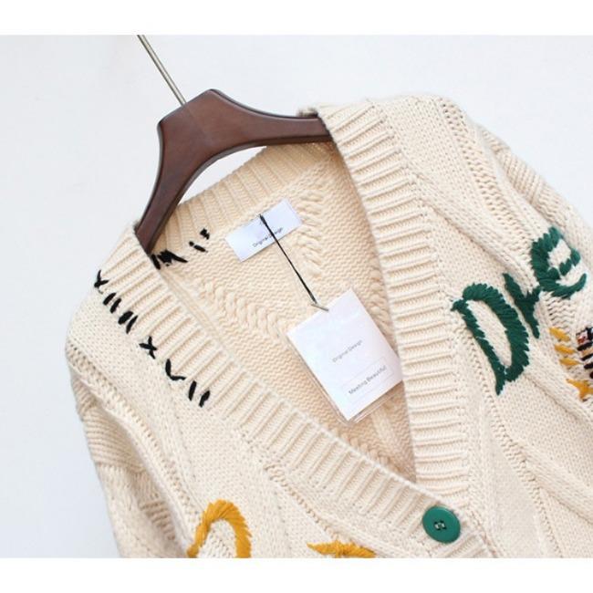 Autumn and Winter Women's Sweater Fashion Lazy Wind Embroidered Sweater Letter Design Loose Knitted Cardigan Jacket