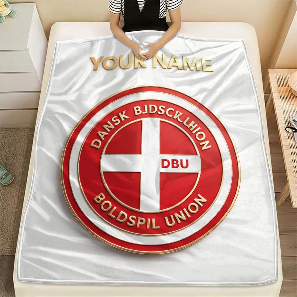 Custom Name,Denmark National Football Team Printed Flannel Blanket, soft throw for bedroom sofa, washable, Christmas present, great gift.