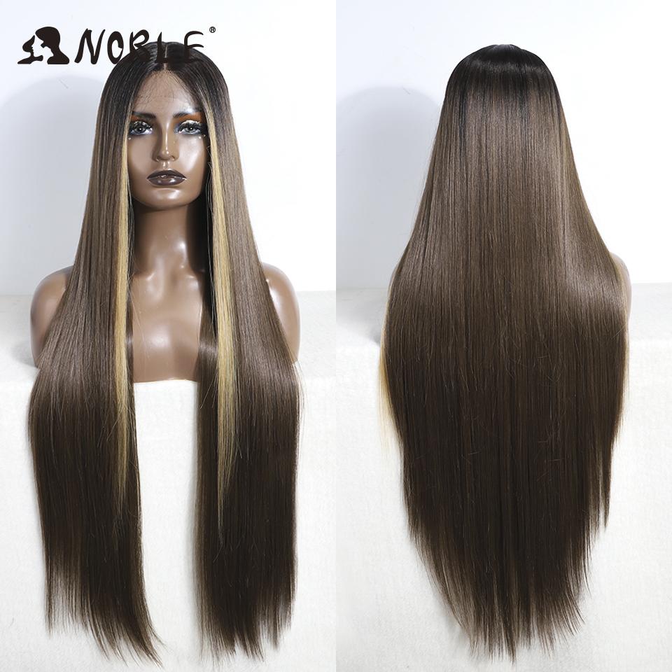 Noble Lace Wigs For Women Long Straight Synthetic Lace WIg 36 Inch Ombre Blonde Lace Wig Cosplay Blonde Wig Synthetic Lace Wig