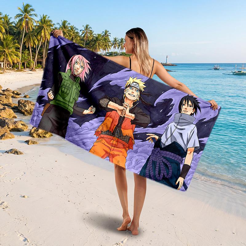 Naruto Printed Swim Towel, Portable Water Absorbent Towel for Beach Camping Daily Bathroom Use