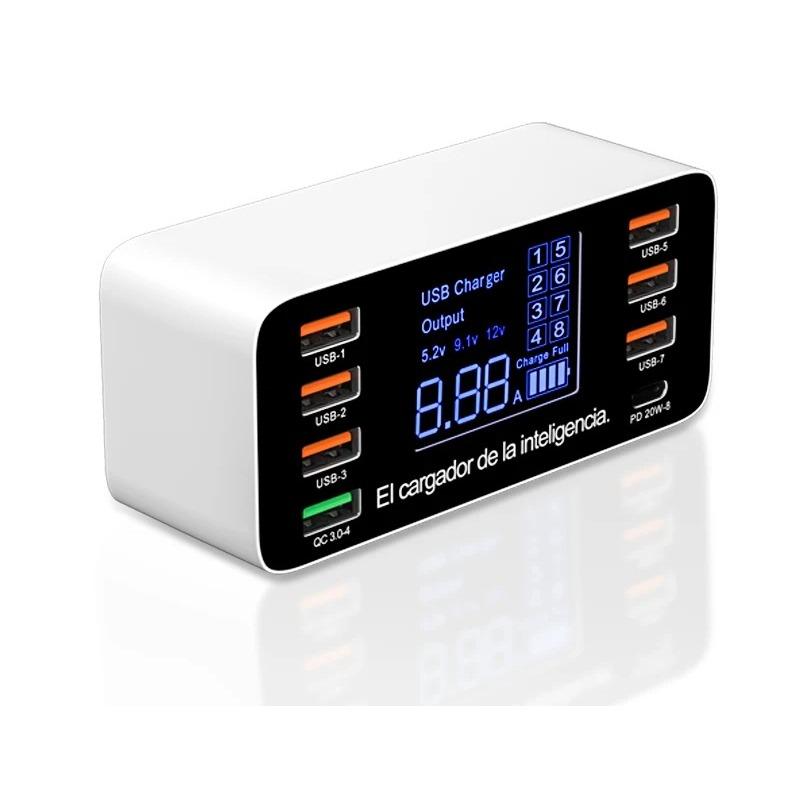 8 портов быстрой зарядки USB зарядное устройство QC3.0 быстрая зарядка тип C интеллектуальная зарядная станция ЖК-цифровой дисплей USB мультипорт для телефона