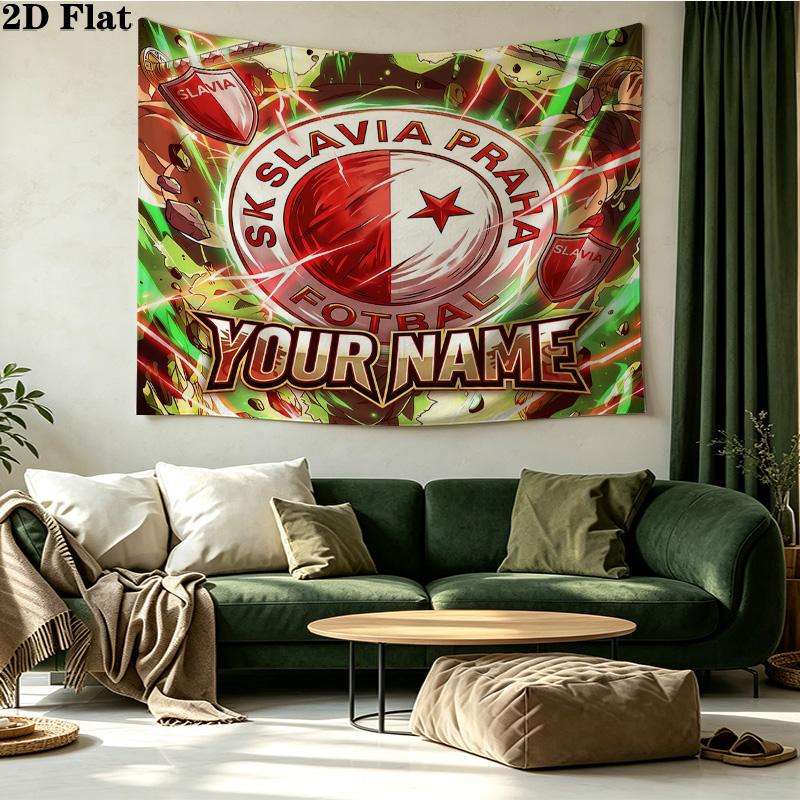 Custom Name SK Slavia Praha Printed Tapestry – Wall Hanging for Bedrooms, Dorms, and Home Decor