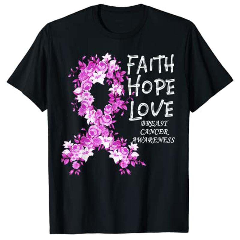 Breast Cancer Faith BreastCancer Awareness TShirt Graphic Tee Womens Fashion Novelty Clothing Summer Fashion Short Sleeve Top