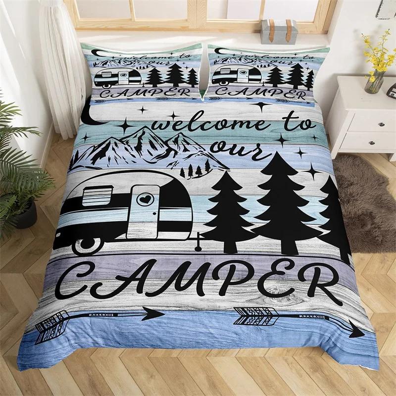 Comforter Happy Camping Queen Full Twin King Camper Theme Comforter With 2 Rustic Farmhouse Style Bedding Set