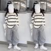 Korea Style Simple Kids Clothes Girl 2Pcs Set Clothing Long Sleeve Striped+Loose Pant Outfits for Teen Girl 6 8 10 12 14Y