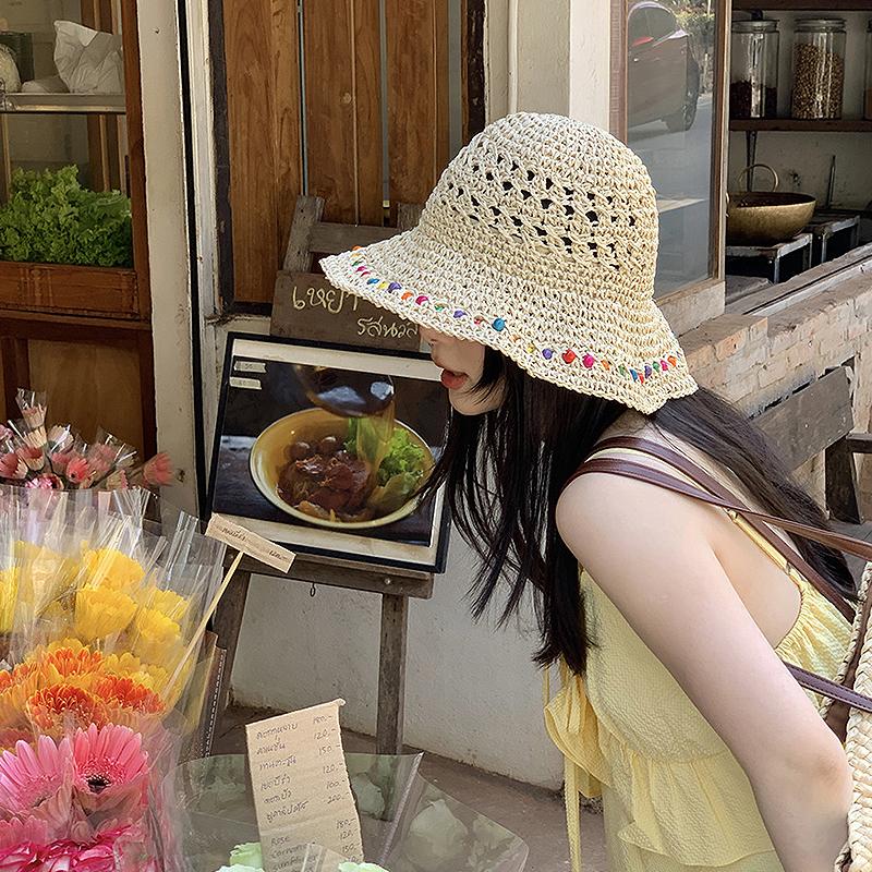 Цветная соломенная шляпа в виде сахарной фасоли для женщин 2025 года, летний стиль, защита от солнца, рыболовная шляпа для отдыха на море