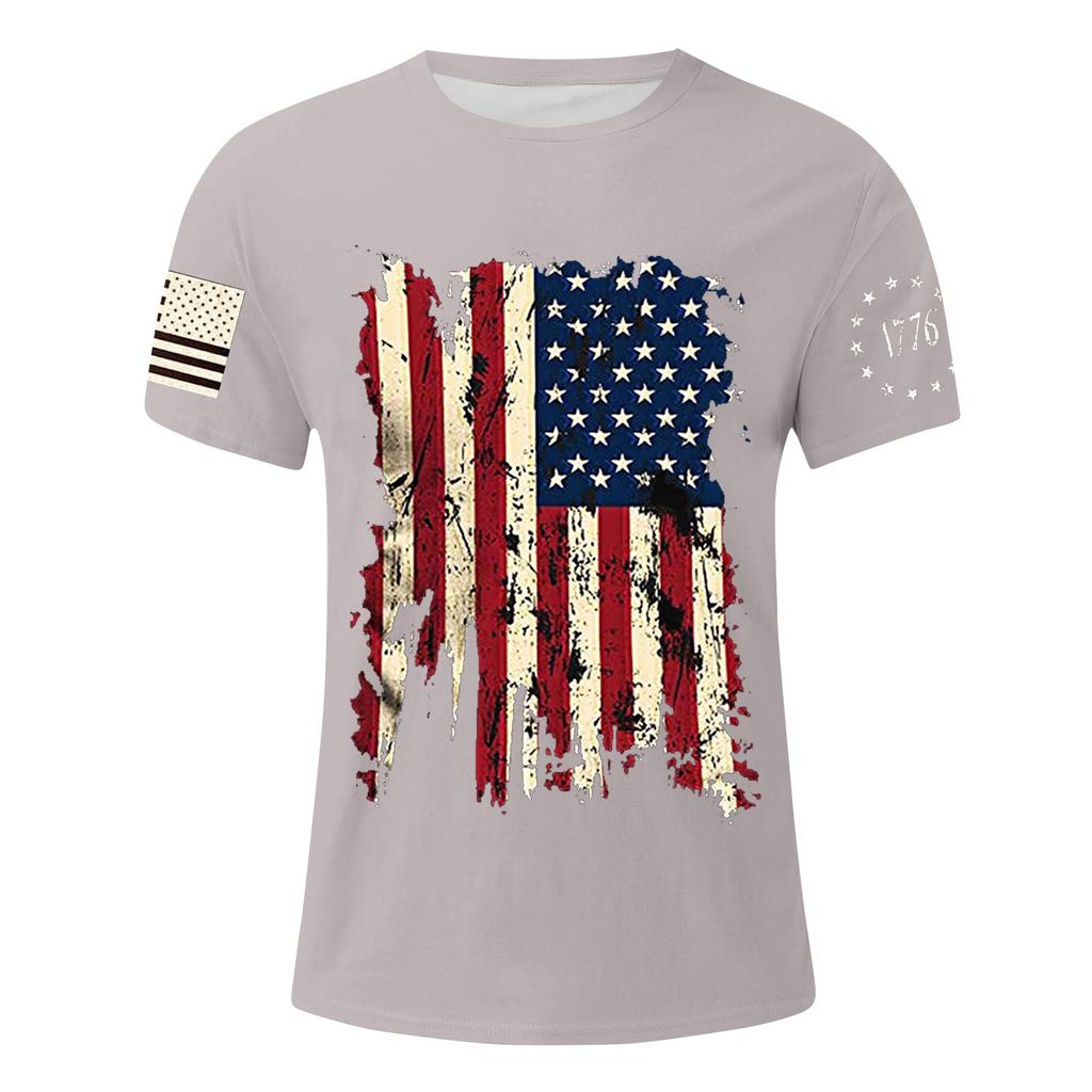 Men's Flag Printed T-Shirt Men's Loose Casual Short Sleeve Top